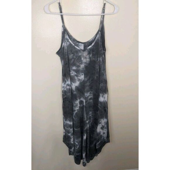J VALDI Jumpsuit Tie-Dyed Print Flowy Cropped Charcoal Gray Cover Up Large - Picture 3 of 13
